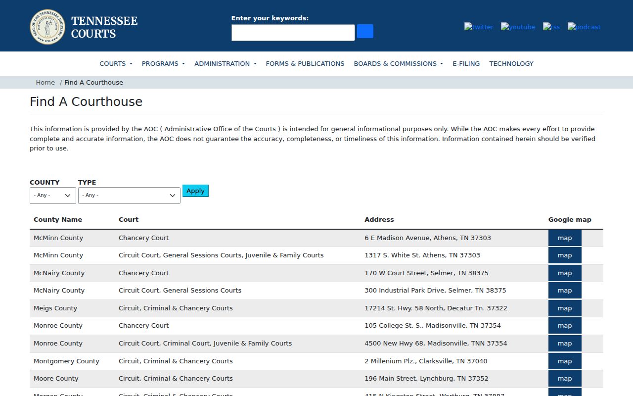 Pickett County released inmate court records directory